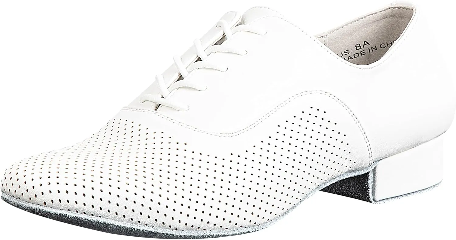Linodes Breathable Men's Latin Dance Shoes 1 Inch Leather Sole Ballroom Salsa Tango Waltz Character Shoe