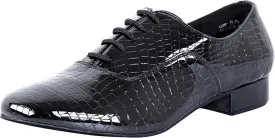 Linodes Men's Latin Dance Shoes 1 Inch Leather Sole Ballroom Salsa Tango Waltz Character Shoe-Black Patent Croco