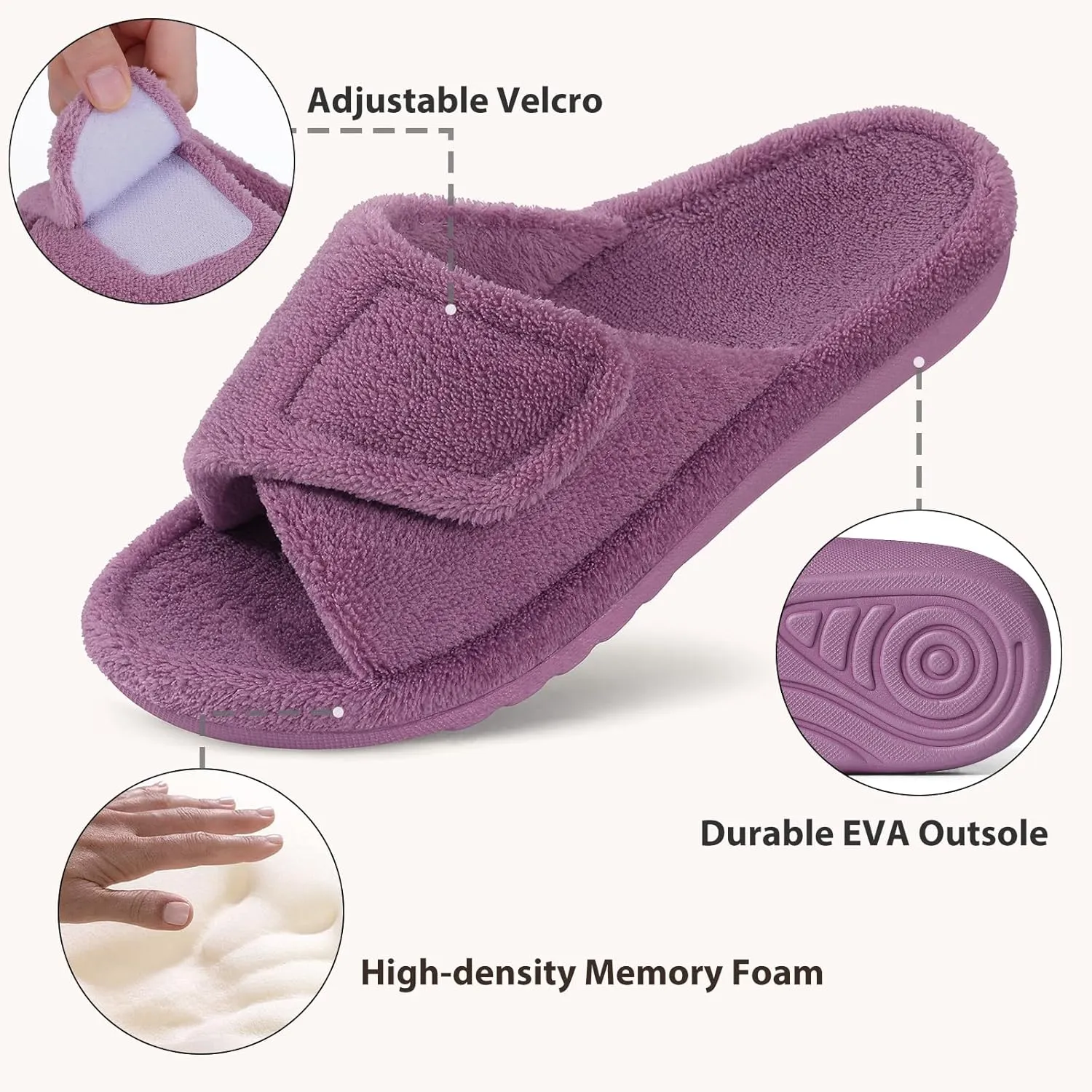 Litfun Orthopedic Slippers for Women with Arch Support Adjustable Open Toe House Shoes for Plantar Fasciitis