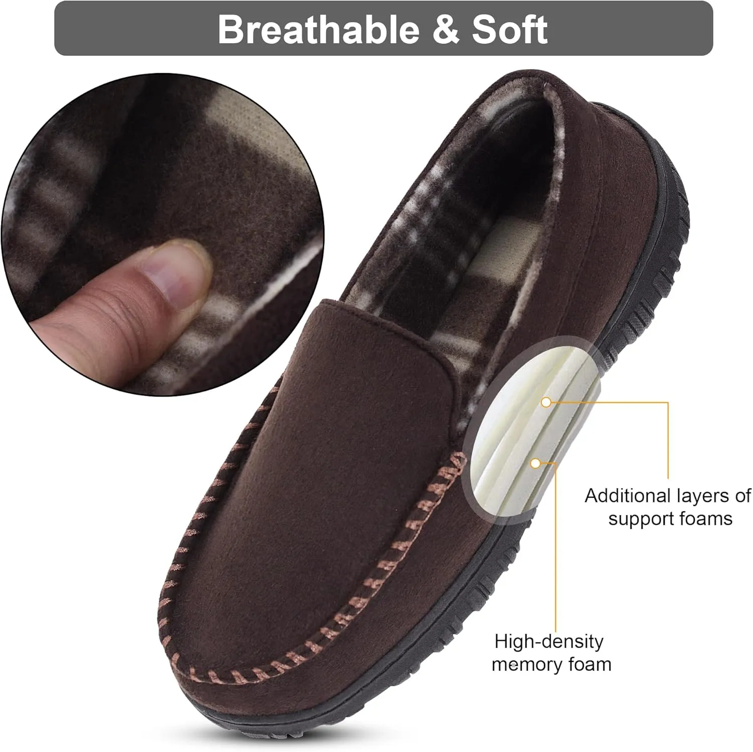 Lulex Mens Slippers Moccasins for Mens Memory Foam House Slippers Indoor Outdoor House Shoes