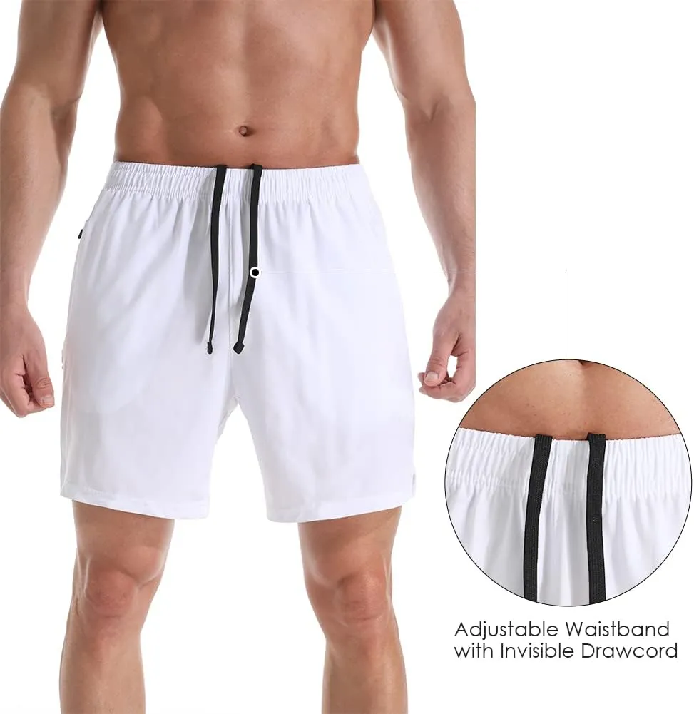 Men's 7" Athletic Running Shorts Lightweight Quick Dry Gym Workout Shorts with Zipper Pockets