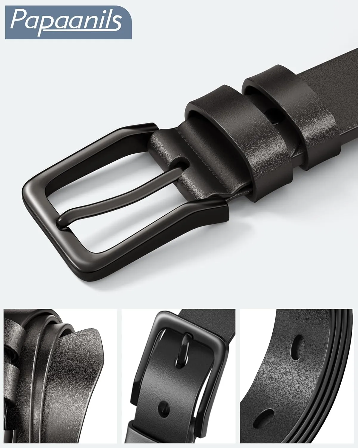 Mens Black Dress Belt,Genuine Casual Leather Belts for Men 1.5" Width