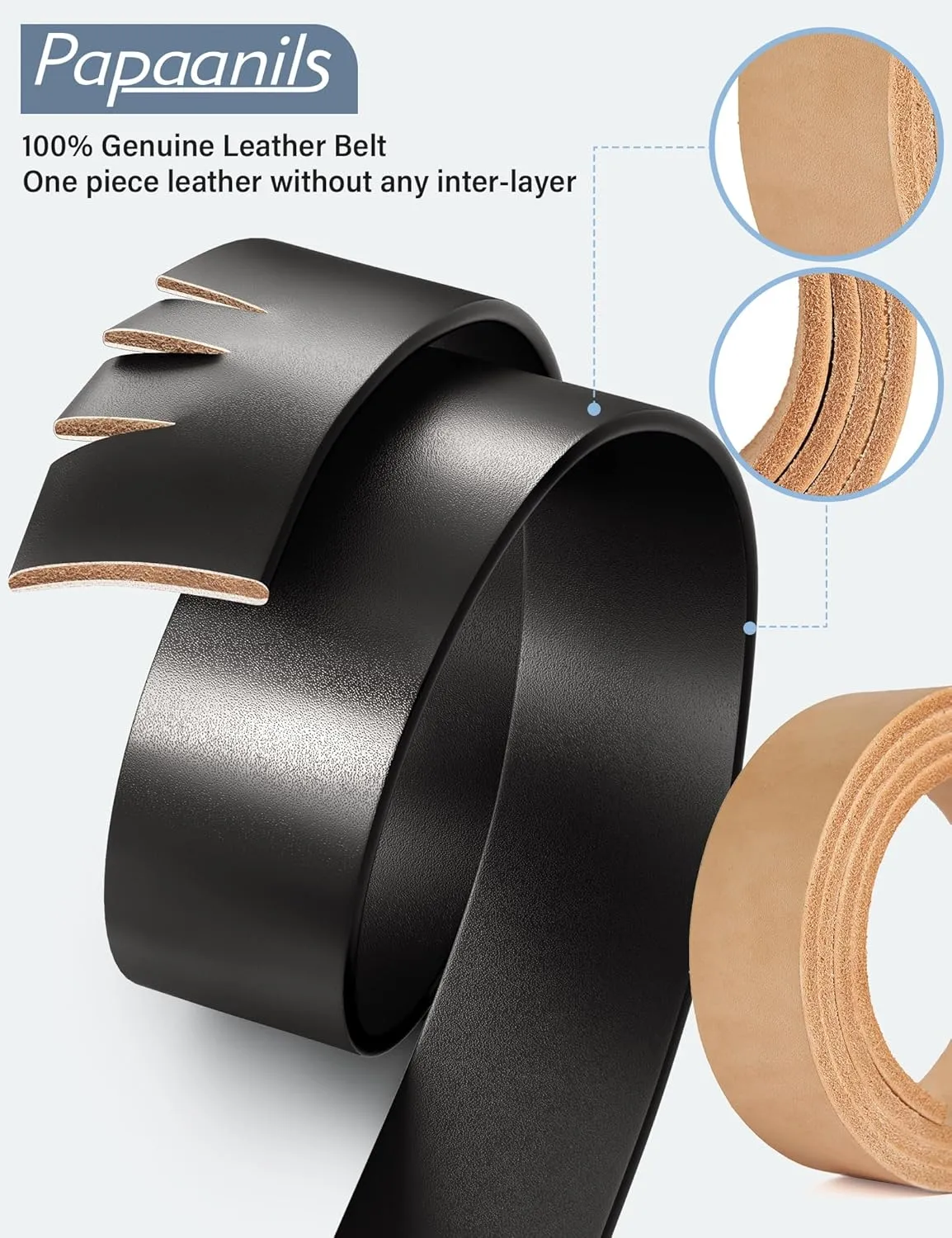 Mens Black Dress Belt,Genuine Casual Leather Belts for Men 1.5" Width