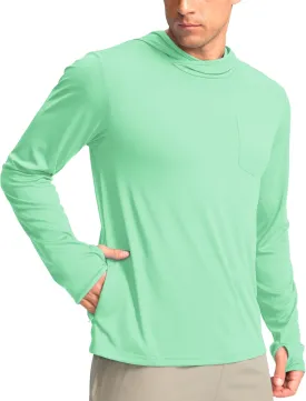 Men's Sun Protection Shirts UPF 50  Long Sleeve Hoodie with 2 Pockets UV SPF Fishing Hiking Rash Guard Shirts