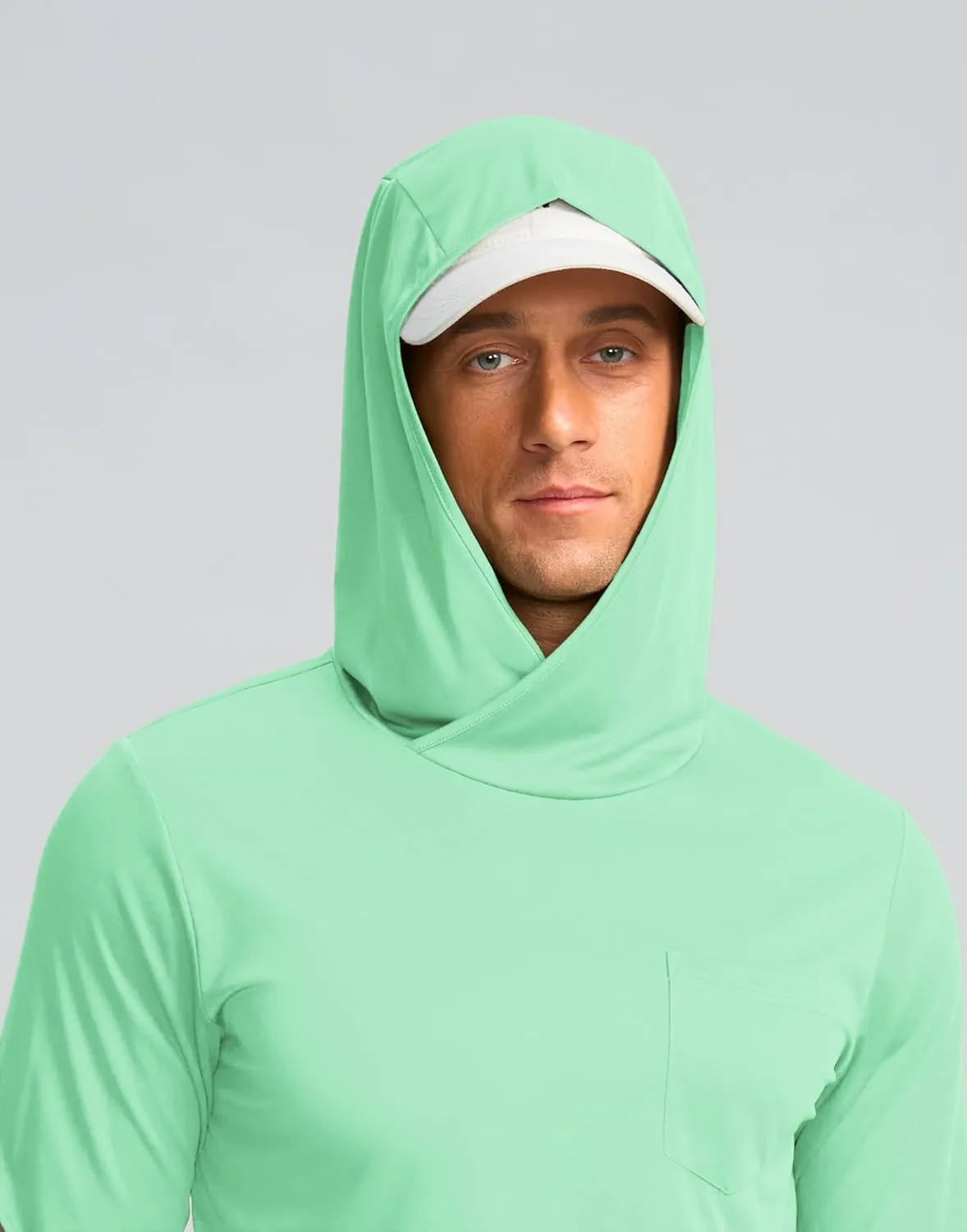 Men's Sun Protection Shirts UPF 50  Long Sleeve Hoodie with 2 Pockets UV SPF Fishing Hiking Rash Guard Shirts