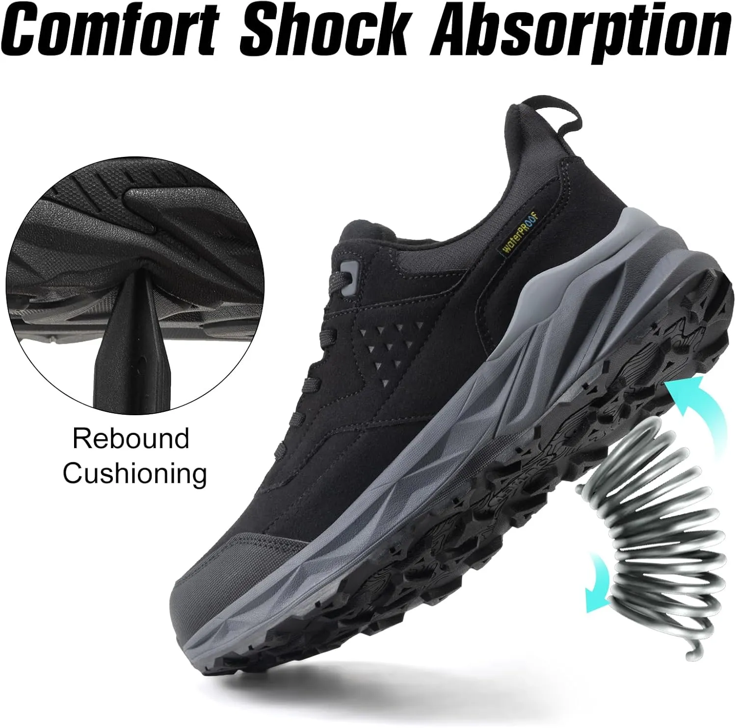 Men's Waterproof Hiking Shoes Lightweight Comfortable Anti Slip Leather Walking Shoes for Outdoor Trekking Trailing Camping