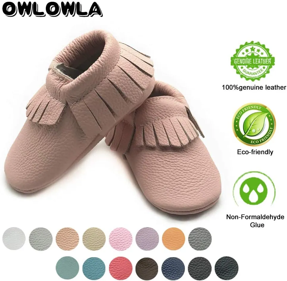 OWLOWLA Baby Moccasins Soft Sole Leather Baby Shoes Infant Toddler Pre-Walker Shoes Baby Boy Girl