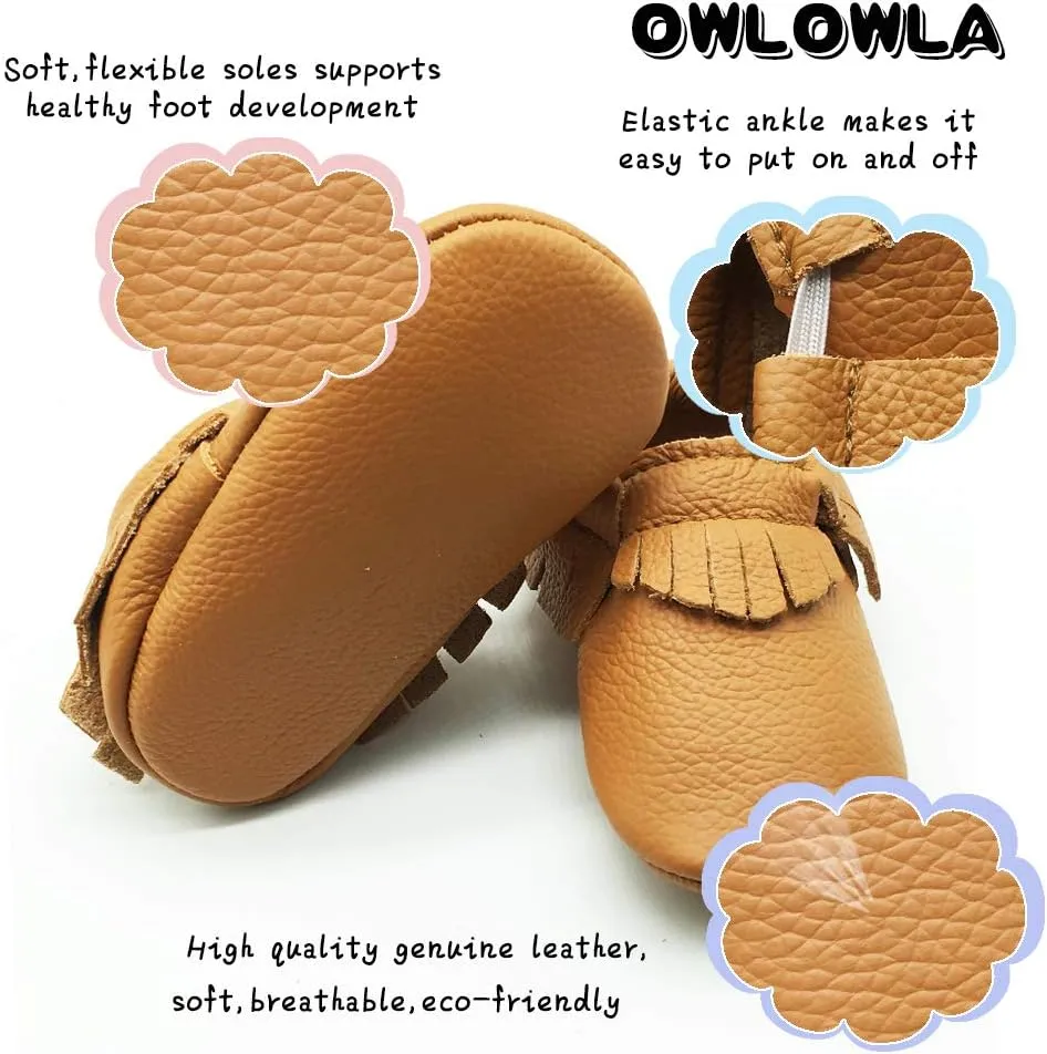 OWLOWLA Baby Moccasins Soft Sole Leather Baby Shoes Infant Toddler Pre-Walker Shoes Baby Boy Girl