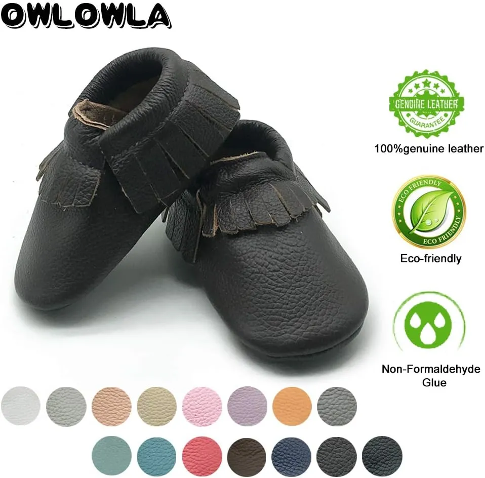 OWLOWLA Baby Moccasins Soft Sole Leather Baby Shoes Infant Toddler Pre-Walker Shoes Baby Boy Girl