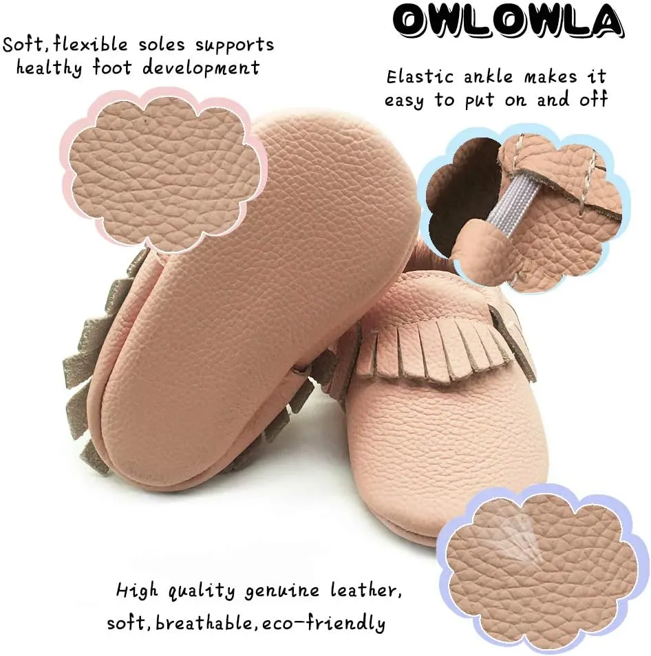 OWLOWLA Baby Moccasins Soft Sole Leather Baby Shoes Infant Toddler Pre-Walker Shoes Baby Boy Girl