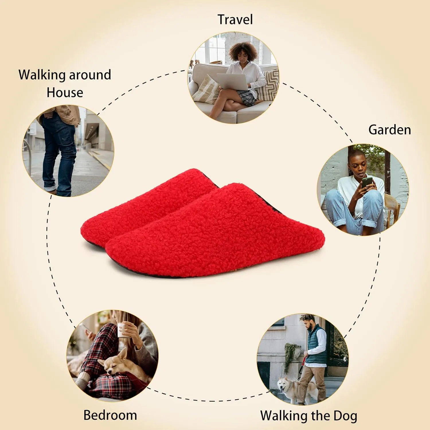 QFH Womens & Mens Cozy House Slippers - Portable Travel Shoes with Flexible Rubber Sole & Soft Velvet Lining