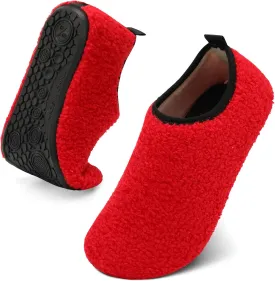 QFH Womens & Mens Cozy House Slippers - Portable Travel Shoes with Flexible Rubber Sole & Soft Velvet Lining