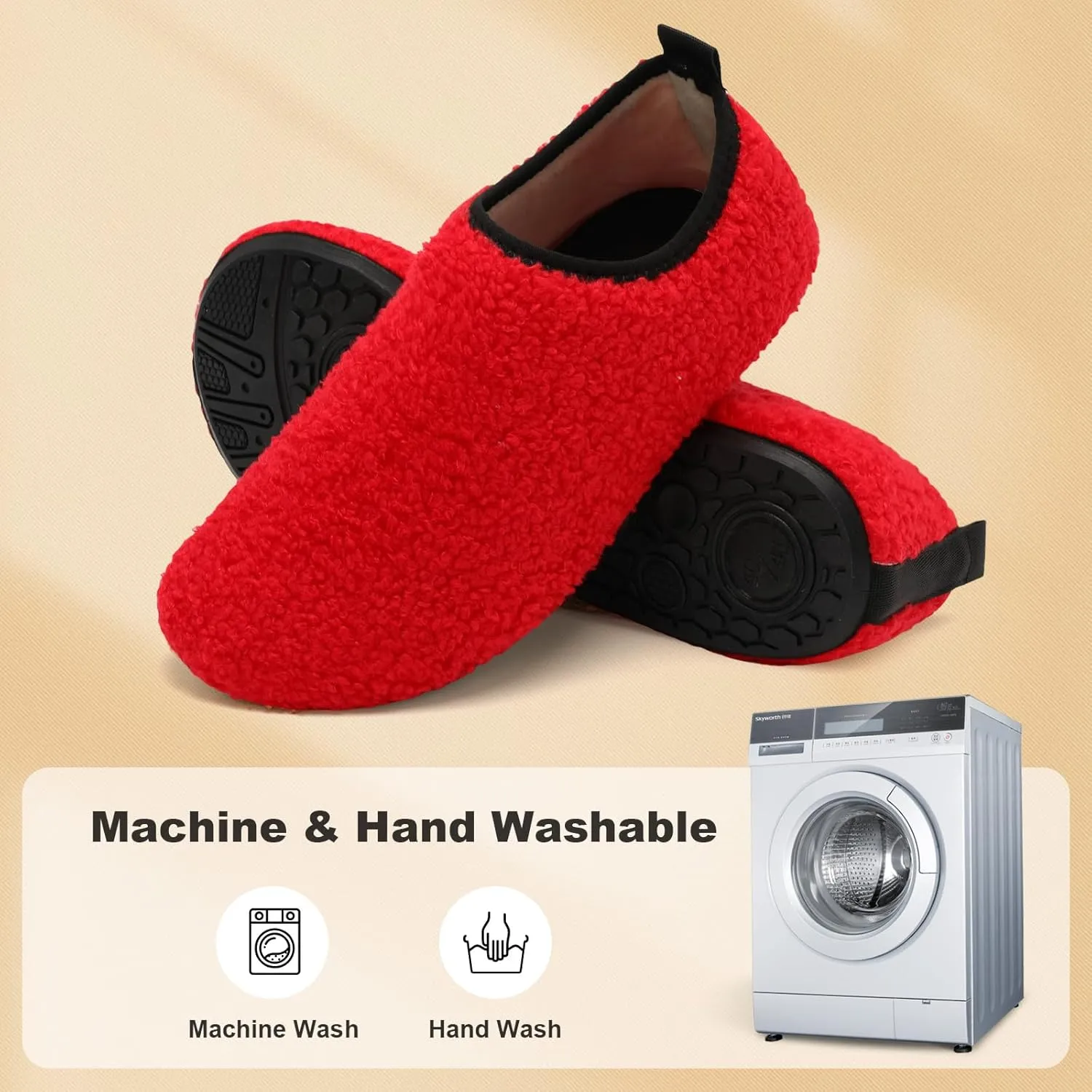 QFH Womens & Mens Cozy House Slippers - Portable Travel Shoes with Flexible Rubber Sole & Soft Velvet Lining