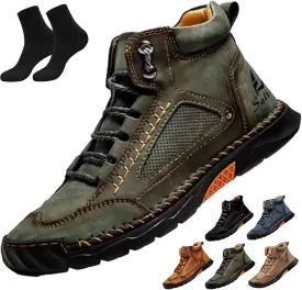 Sawbehind Mens Boots,Sawbehind Leather Shoes, Men's Comfortable Handmade Leather Boots  Waterproof, Outdoor Arch Support Orthopedics Ankle Shoes