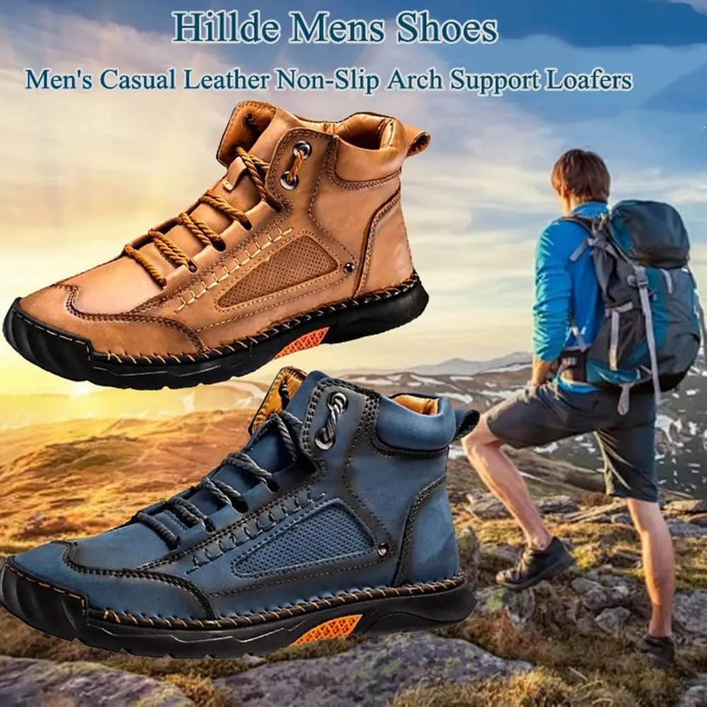 Sawbehind Mens Boots,Sawbehind Leather Shoes, Men's Comfortable Handmade Leather Boots  Waterproof, Outdoor Arch Support Orthopedics Ankle Shoes