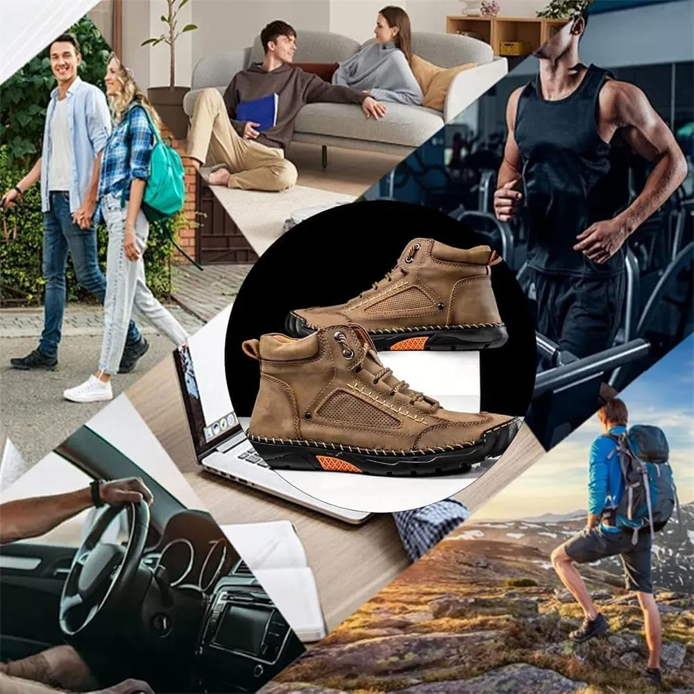 Sawbehind Mens Boots,Sawbehind Leather Shoes, Men's Comfortable Handmade Leather Boots  Waterproof, Outdoor Arch Support Orthopedics Ankle Shoes