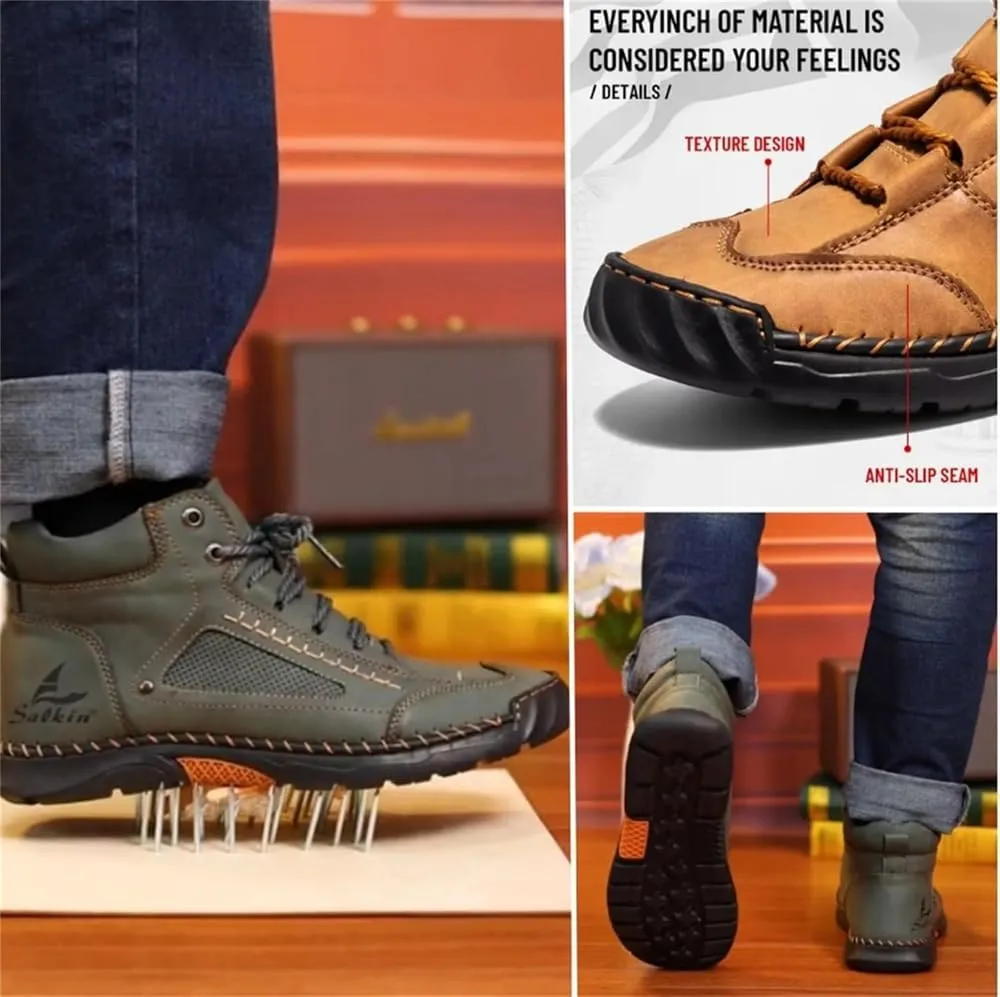 Sawbehind Mens Boots,Sawbehind Leather Shoes, Men's Comfortable Handmade Leather Boots  Waterproof, Outdoor Arch Support Orthopedics Ankle Shoes