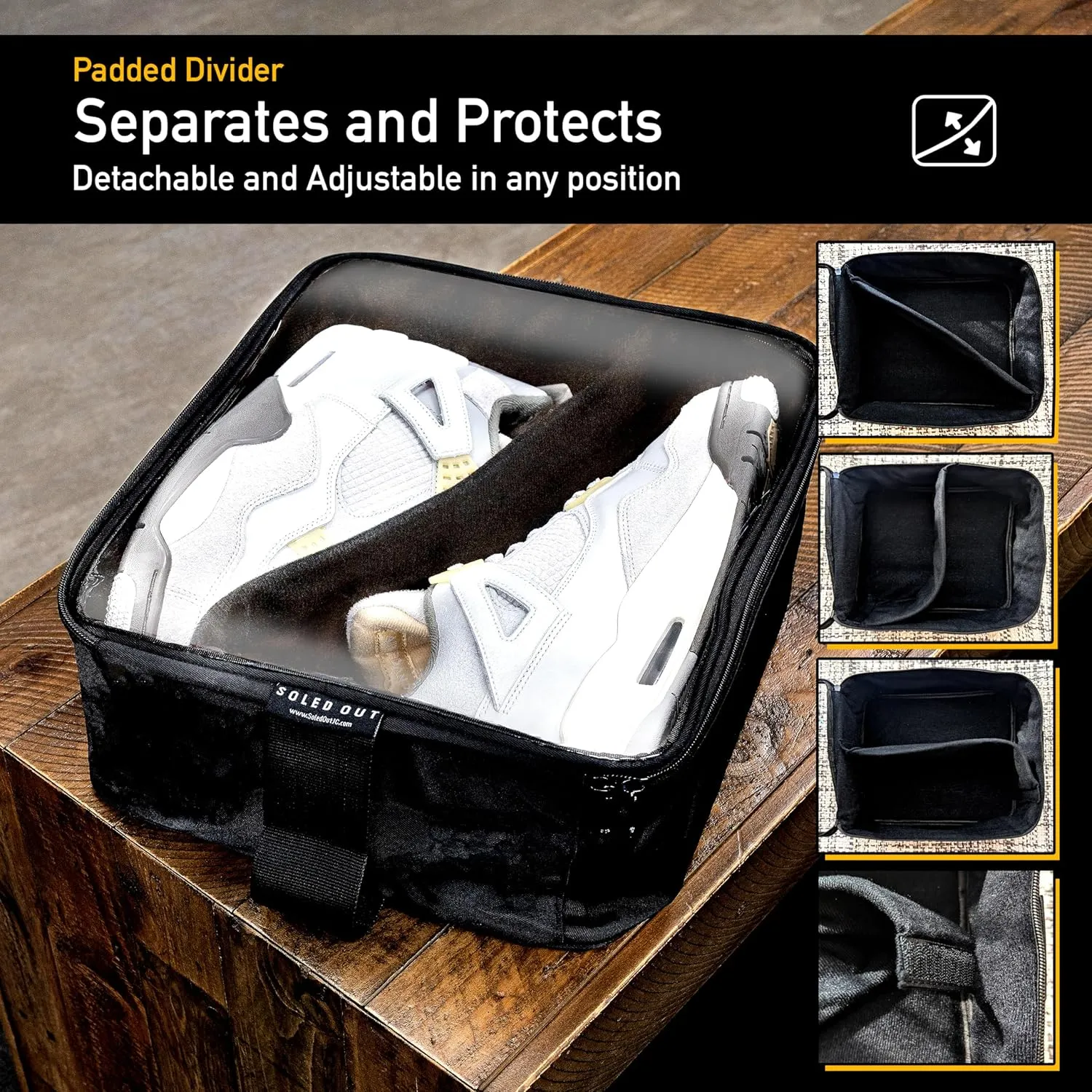 Sneakers Case for Travel and Storage, Clear Waterproof Lid Soft Bag and Organizer, Adjustable Divider for High Value Casual, Athletic, Golf and Sports Shoes. Gift for Men and Women. (3)