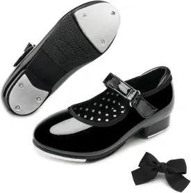 Stelle Tap Shoes for Girls Boys Patent Leather Detachable Bow Dance Shoes(Toddler/Little Kid/Big Kid)