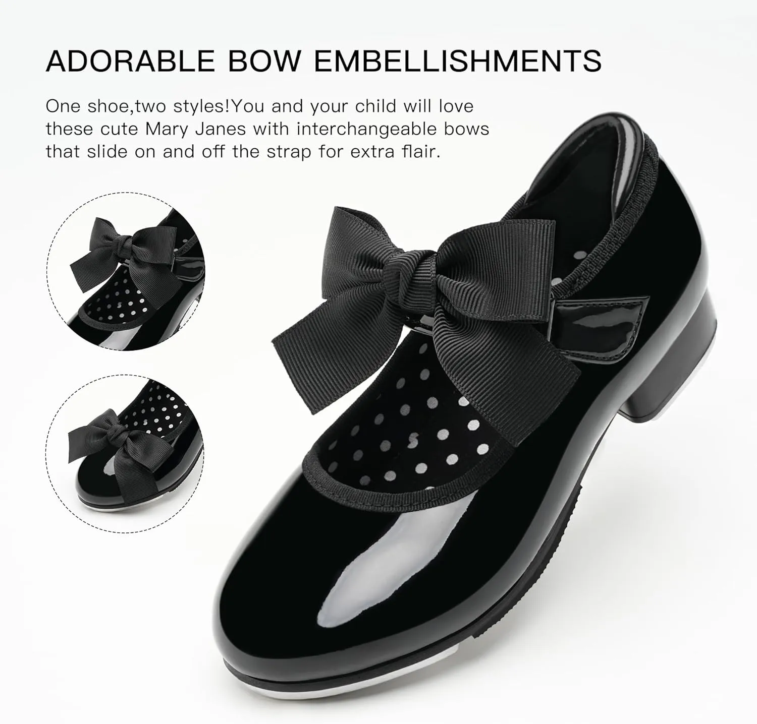 Stelle Tap Shoes for Girls Boys Patent Leather Detachable Bow Dance Shoes(Toddler/Little Kid/Big Kid)
