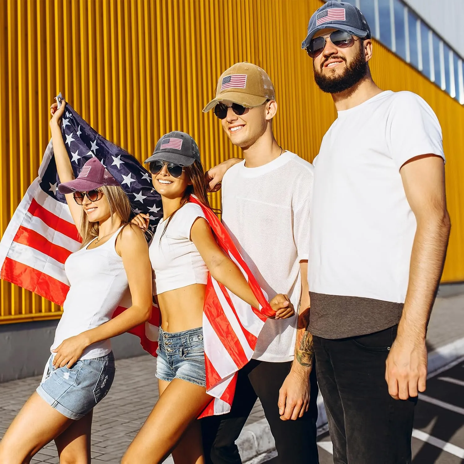 Tarpop 6 Pcs American Flag Baseball Cap Tactical USA Flag Hats Adjustable Washed Us Flag Cap for Men Women