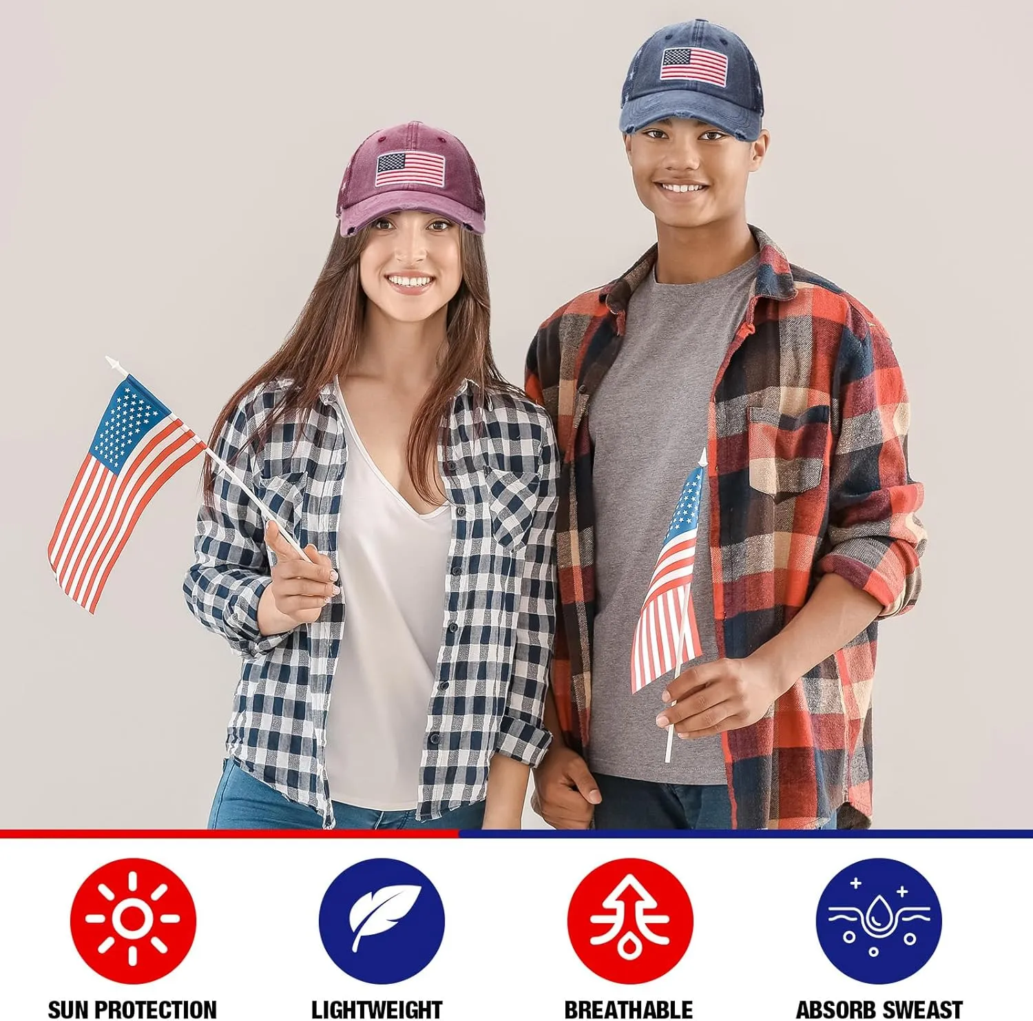 Tarpop 6 Pcs American Flag Baseball Cap Tactical USA Flag Hats Adjustable Washed Us Flag Cap for Men Women