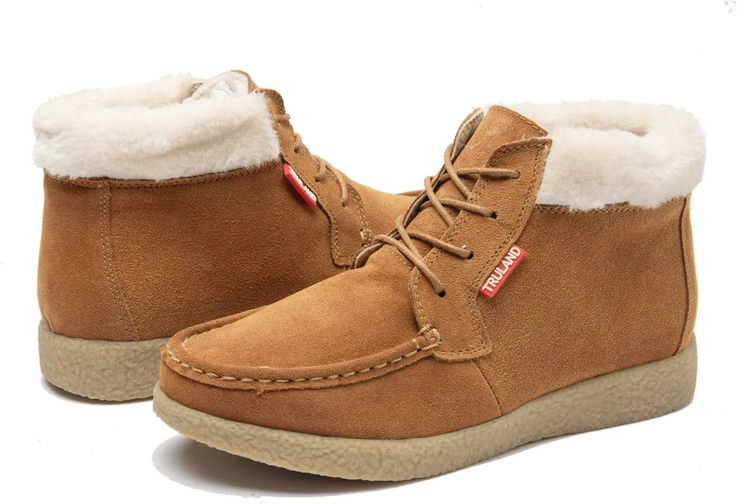 TRULAND Womens Winter Boots  Suede Leather Fur Lined Water Resistant Ankle Boots