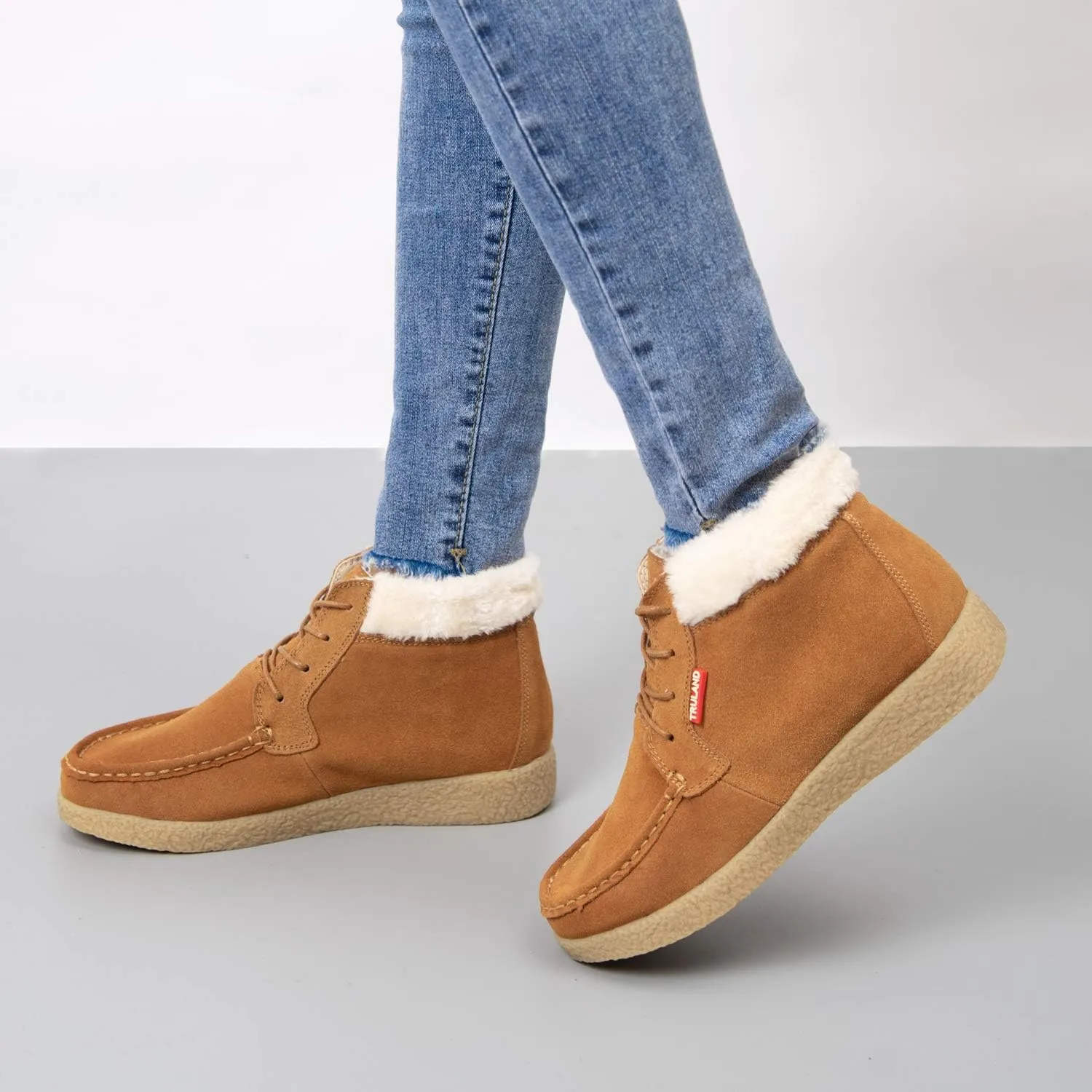 TRULAND Womens Winter Boots  Suede Leather Fur Lined Water Resistant Ankle Boots