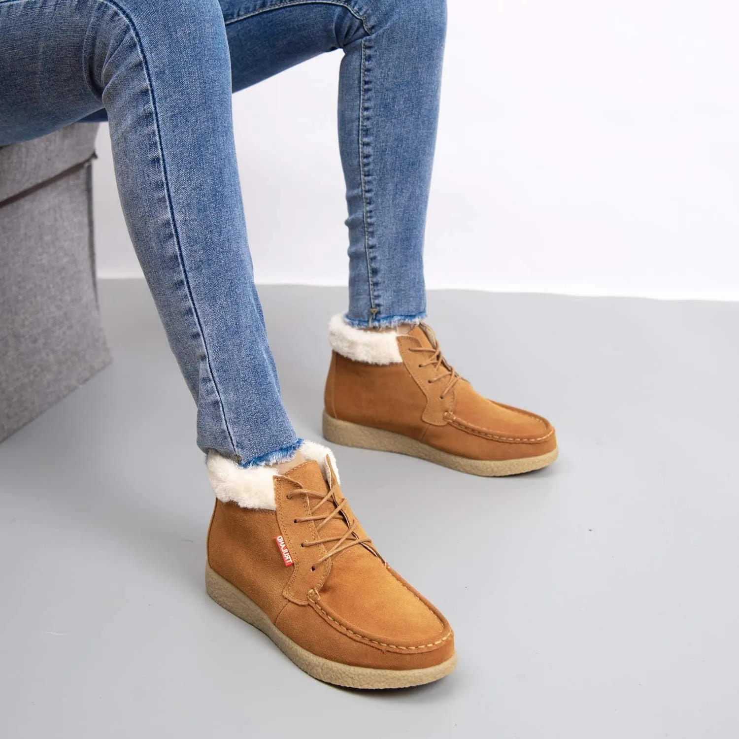 TRULAND Womens Winter Boots  Suede Leather Fur Lined Water Resistant Ankle Boots