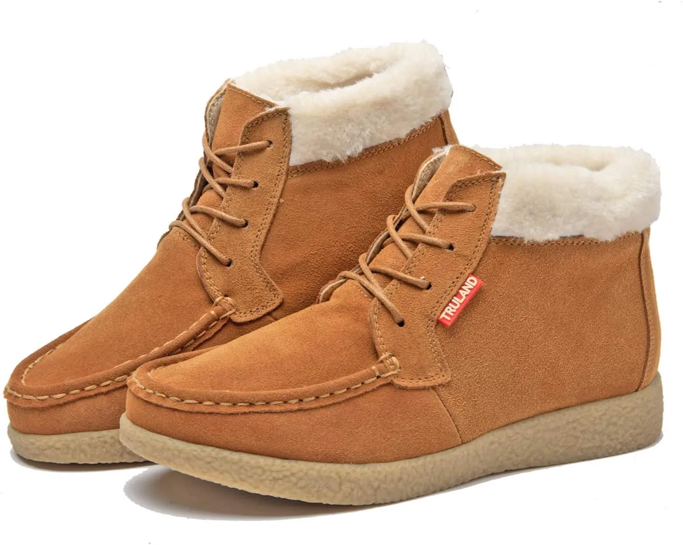 TRULAND Womens Winter Boots  Suede Leather Fur Lined Water Resistant Ankle Boots