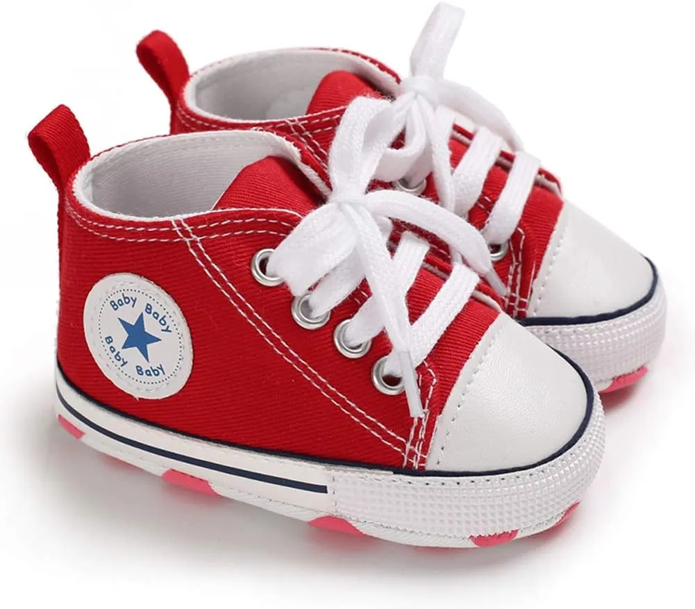 Unisex Baby Girls Boys Canvas High-top Shoes, Newborn Infant Anti-Slip Soft Sole Frist Walking Breathable Sneakers