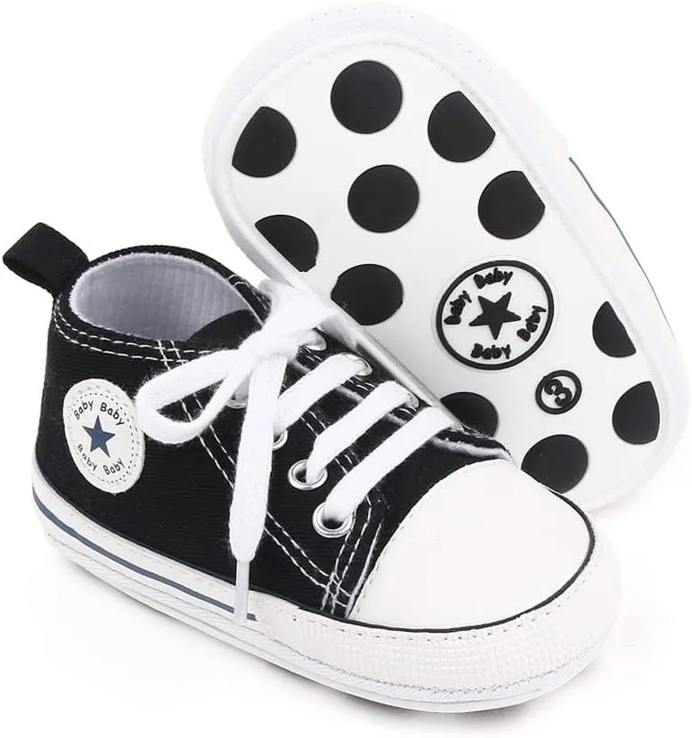 Unisex Baby Girls Boys Canvas High-top Shoes, Newborn Infant Anti-Slip Soft Sole Frist Walking Breathable Sneakers