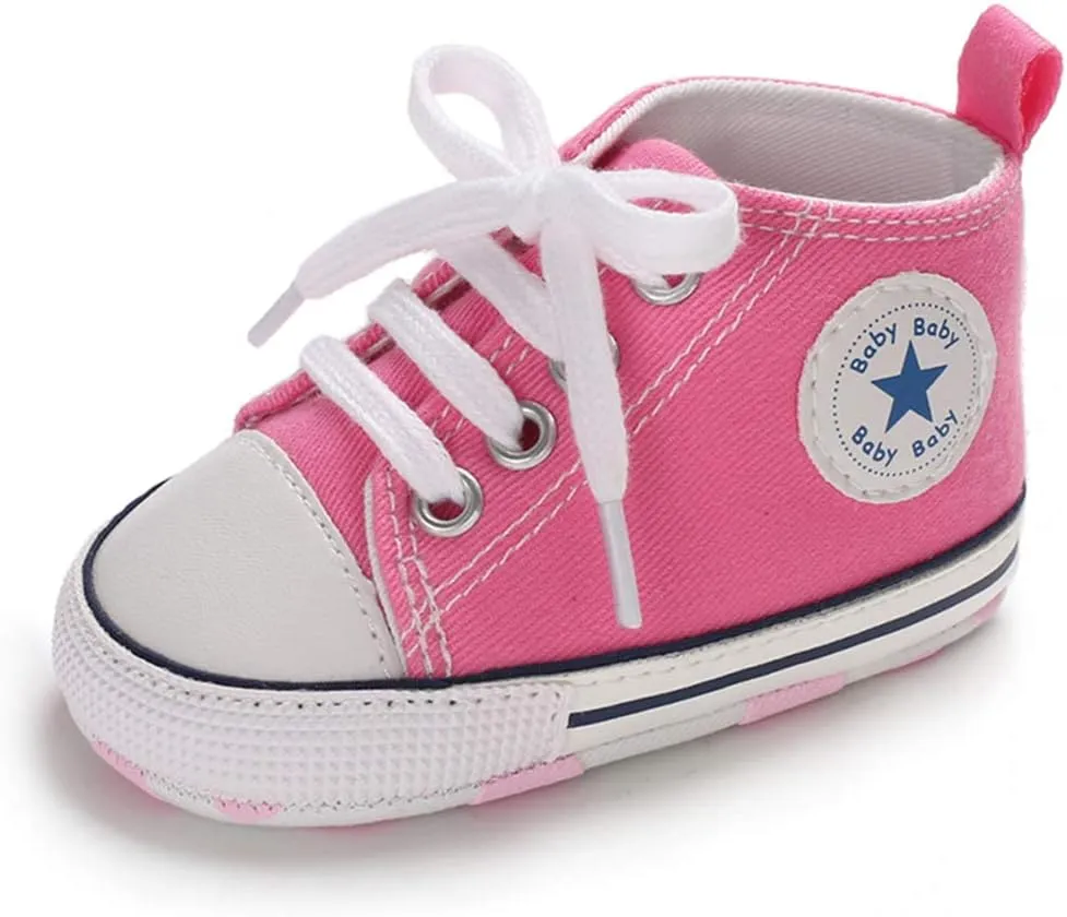 Unisex Baby Girls Boys Canvas High-top Shoes, Newborn Infant Anti-Slip Soft Sole Frist Walking Breathable Sneakers