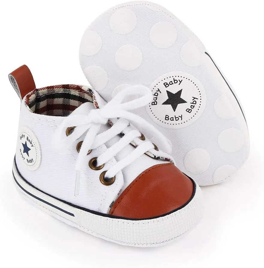 Unisex Baby Girls Boys Canvas High-top Shoes, Newborn Infant Anti-Slip Soft Sole Frist Walking Breathable Sneakers