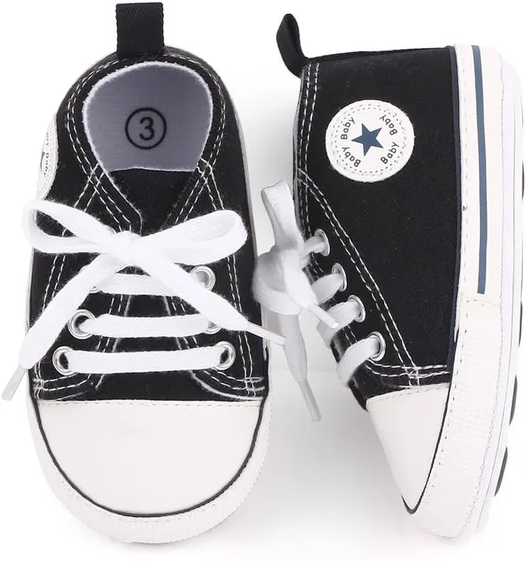 Unisex Baby Girls Boys Canvas High-top Shoes, Newborn Infant Anti-Slip Soft Sole Frist Walking Breathable Sneakers