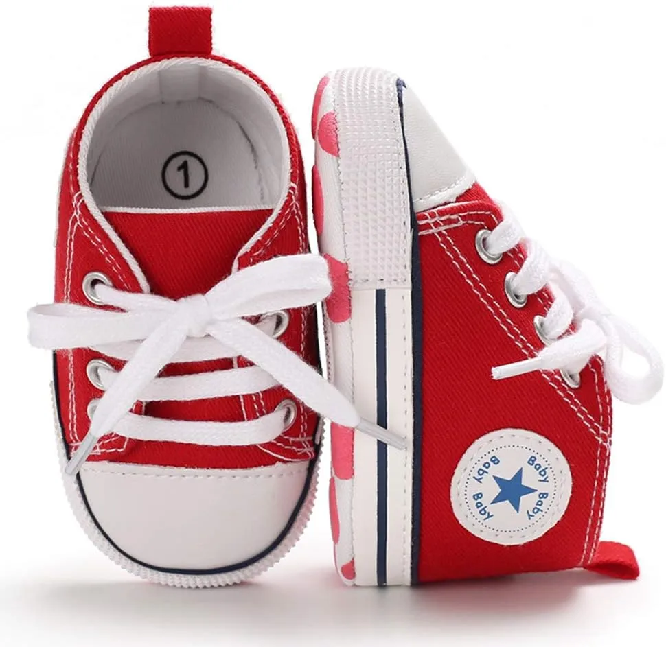 Unisex Baby Girls Boys Canvas High-top Shoes, Newborn Infant Anti-Slip Soft Sole Frist Walking Breathable Sneakers