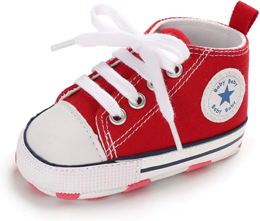 Unisex Baby Girls Boys Canvas High-top Shoes, Newborn Infant Anti-Slip Soft Sole Frist Walking Breathable Sneakers