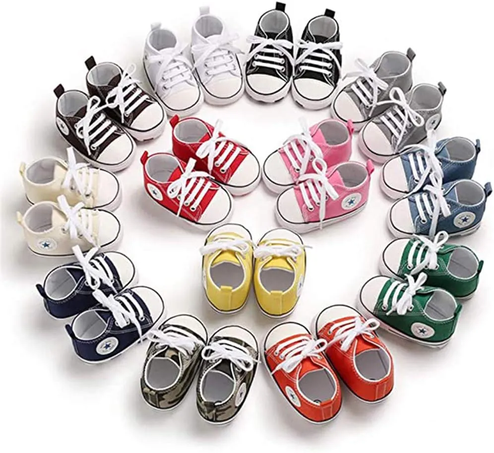 Unisex Baby Girls Boys Canvas High-top Shoes, Newborn Infant Anti-Slip Soft Sole Frist Walking Breathable Sneakers