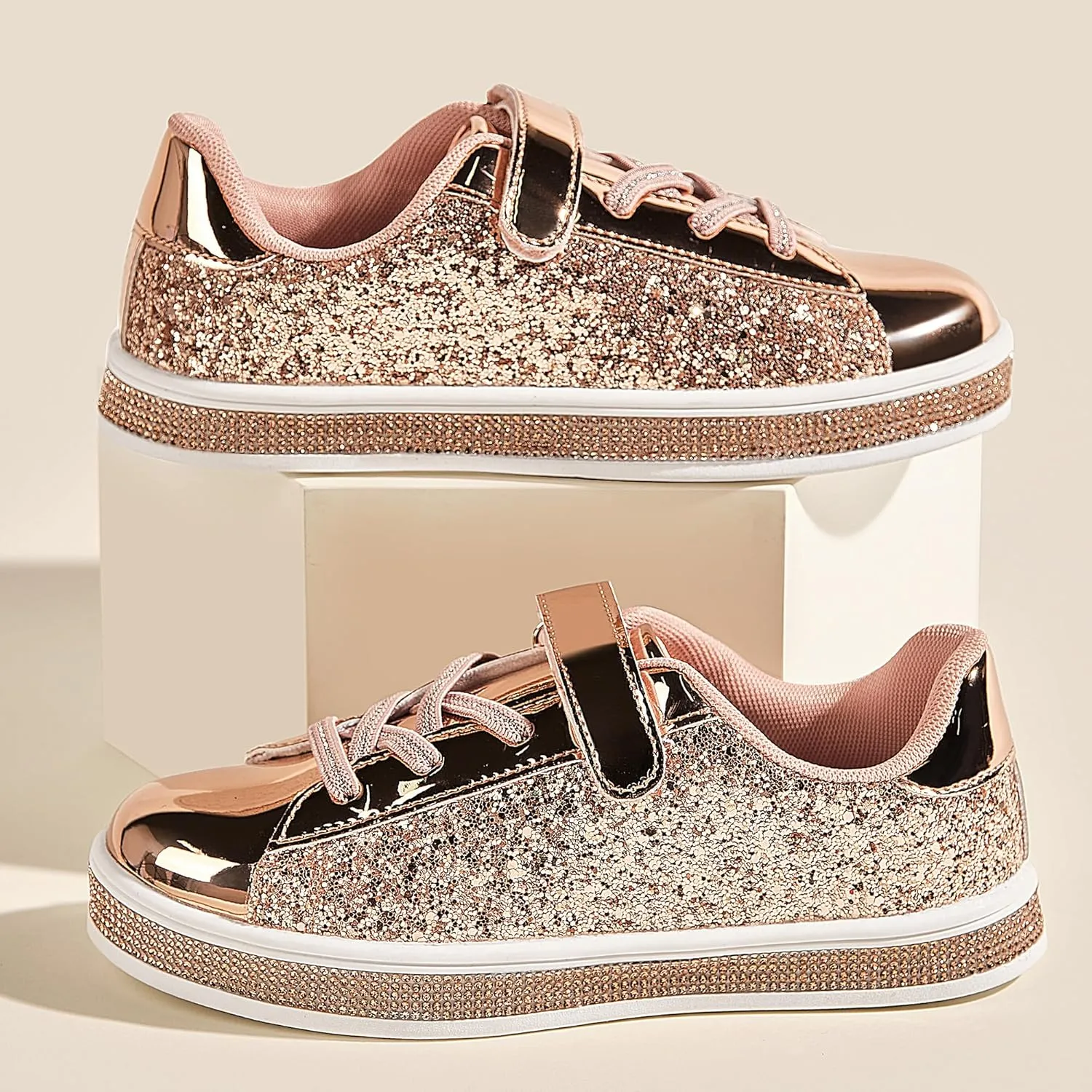 UUBARIS Girl's Glitter Tennis Sneakers - Fashion Sparkly Princess Shoes with Bling Walking Sneakers Sequin Design