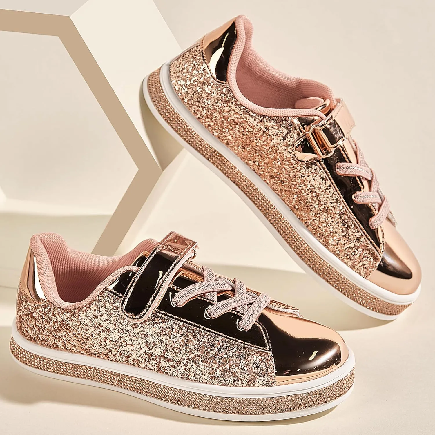 UUBARIS Girl's Glitter Tennis Sneakers - Fashion Sparkly Princess Shoes with Bling Walking Sneakers Sequin Design