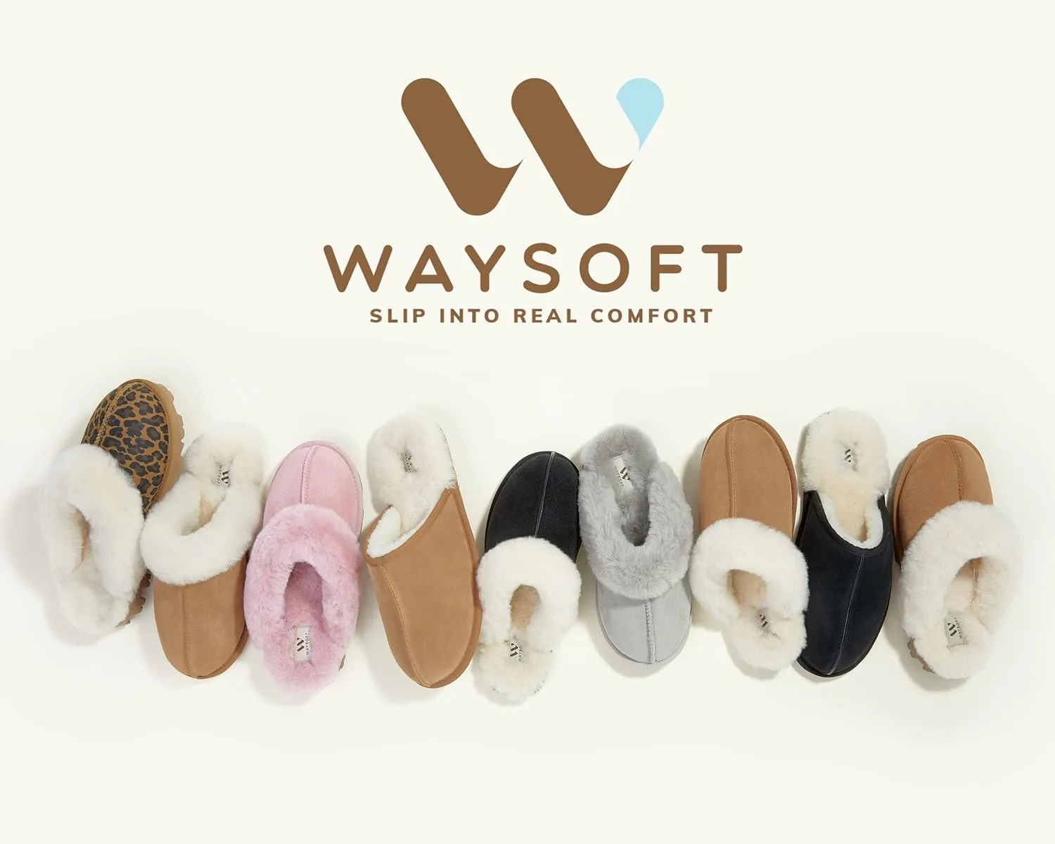 WaySoft Genuine Australian Sheepskin Women Slippers, 100% Shearling Hard Bottom Slippers for Women Indoor and Outdoor Warm Fuzzy Wool Slippers