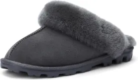 WaySoft Genuine Australian Sheepskin Women Slippers, 100% Shearling Hard Bottom Slippers for Women Indoor and Outdoor Warm Fuzzy Wool Slippers