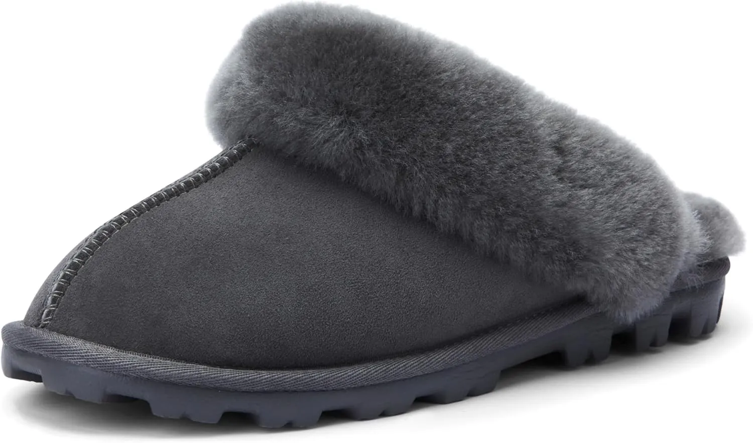 WaySoft Genuine Australian Sheepskin Women Slippers, 100% Shearling Hard Bottom Slippers for Women Indoor and Outdoor Warm Fuzzy Wool Slippers