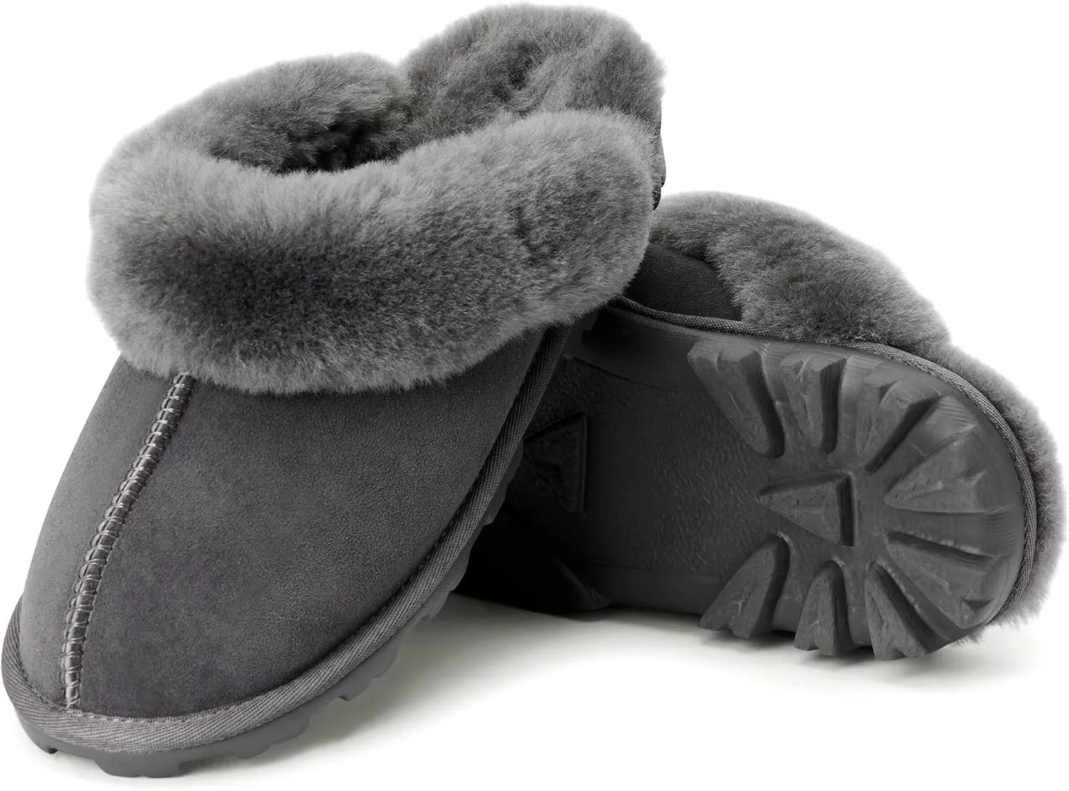 WaySoft Genuine Australian Sheepskin Women Slippers, 100% Shearling Hard Bottom Slippers for Women Indoor and Outdoor Warm Fuzzy Wool Slippers