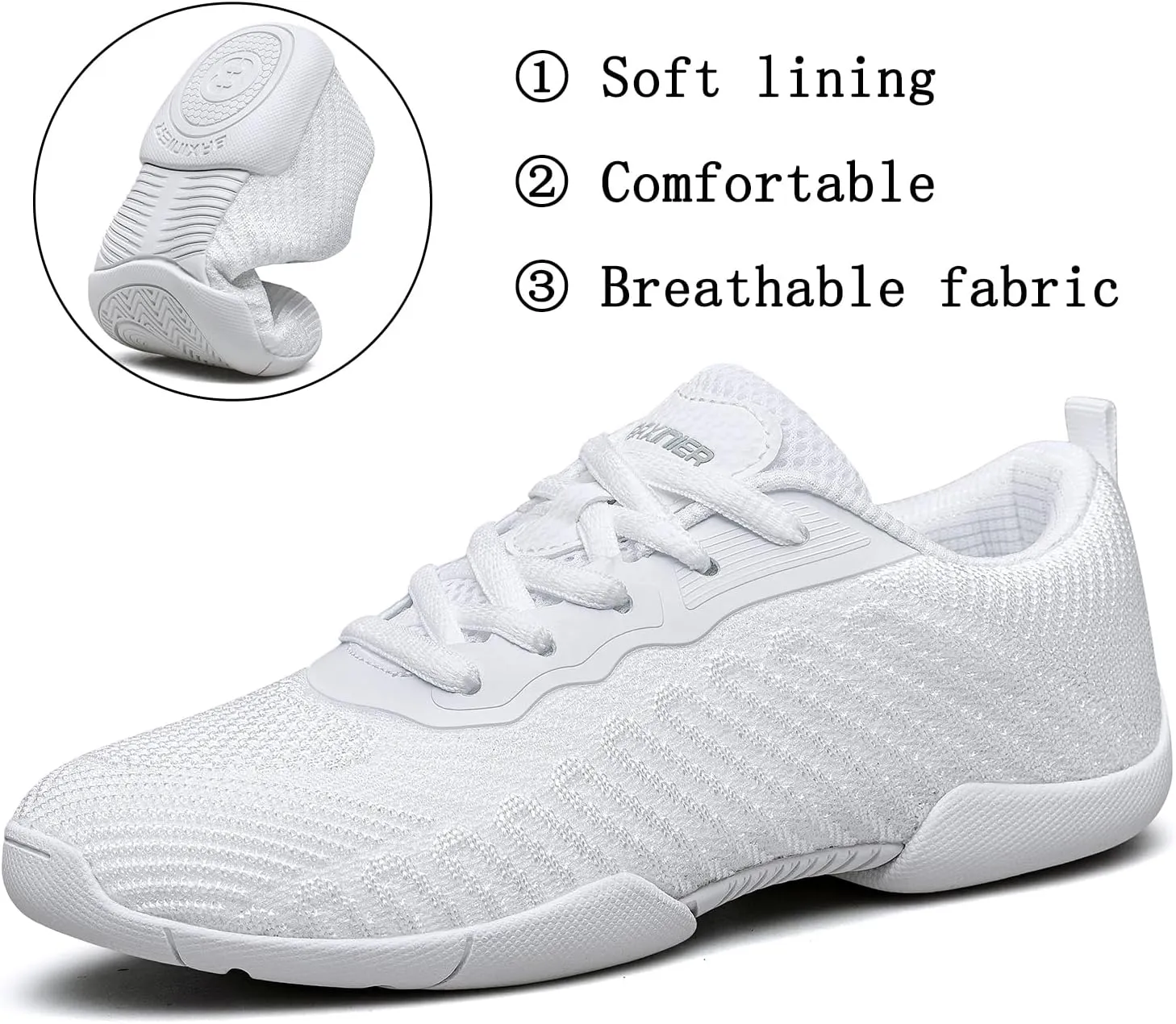 White Cheer Shoes for Girls Youth Cheer Competition Dance Sneakers Breathable Athletic Training Tennis