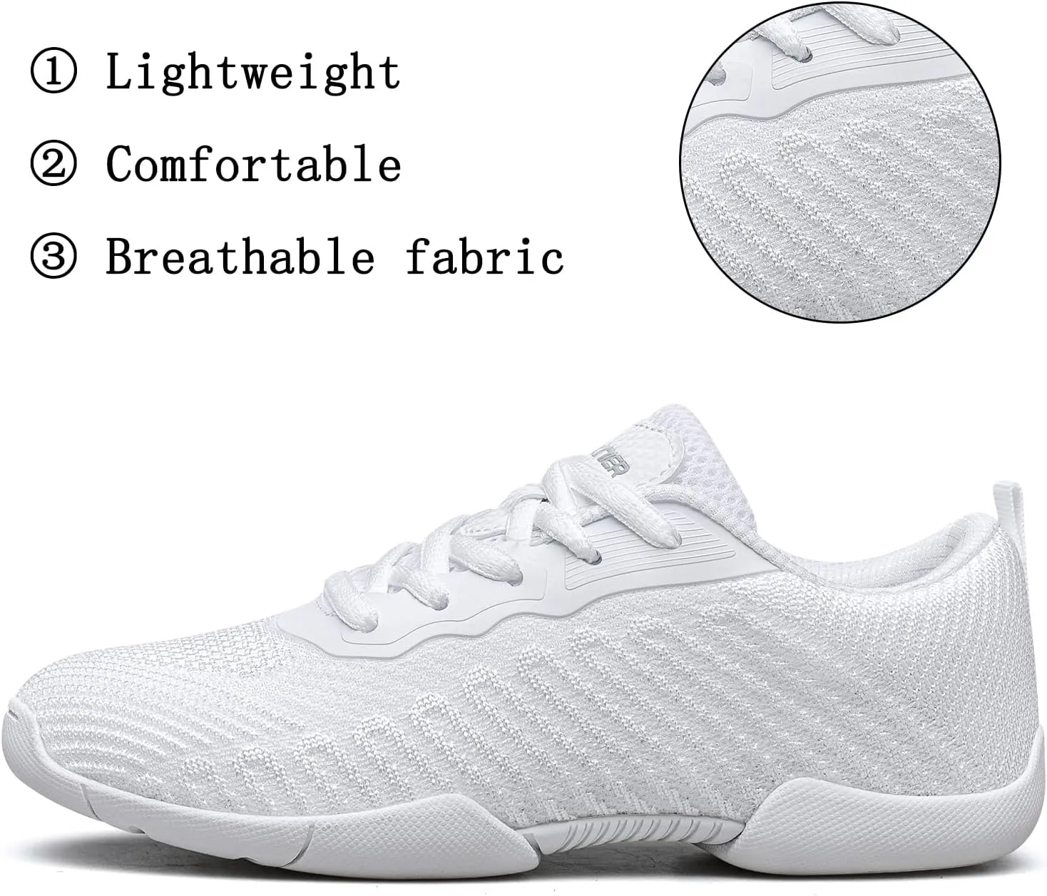 White Cheer Shoes for Girls Youth Cheer Competition Dance Sneakers Breathable Athletic Training Tennis