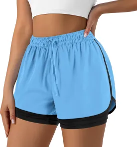 Women's 2 in 1 Running Shorts for Gym Yoga Workout Athletic Shorts High-Waisted Shorts with Liner Pockets
