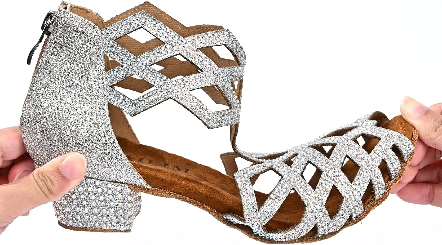 Women's Ballroom Rhinestone Dance Shoes, Latin Salsa Bachata Practice Performance Dancer Shoes
